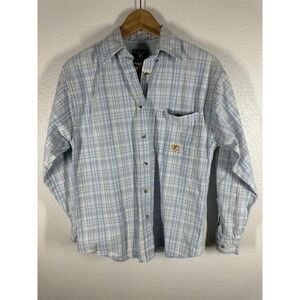 Texas Cotton Shirt Mens Small Blue Plaid Button Front Long Sleeve Casual Summer
